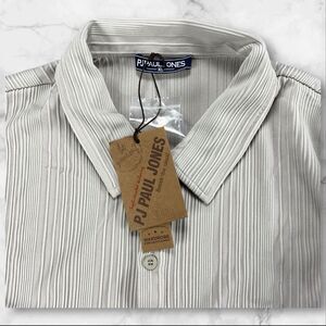 PJ Paul Jones Textured Shirt Mens XL Collar Polo Short Sleeve Beige NWT